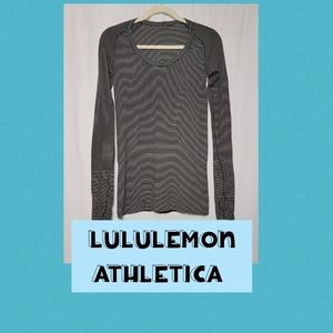 Lululemon Swiftly Tech Long Sleeve Crew Neck Tempo Black & White Stripe - Size 6